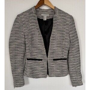 H&M Tweed Blazer Jacket Two Pockets Long Sleeves Black White‎ Sz 4